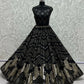 Jyoti Fashion Women's Black Bridal Net Fancy Foil & Sequins with Multi Thread Embroidered Wedding Lehenga Choli | Swadesiicart