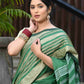 Beatitude Green Cotton Stripes Border Handloom Saree