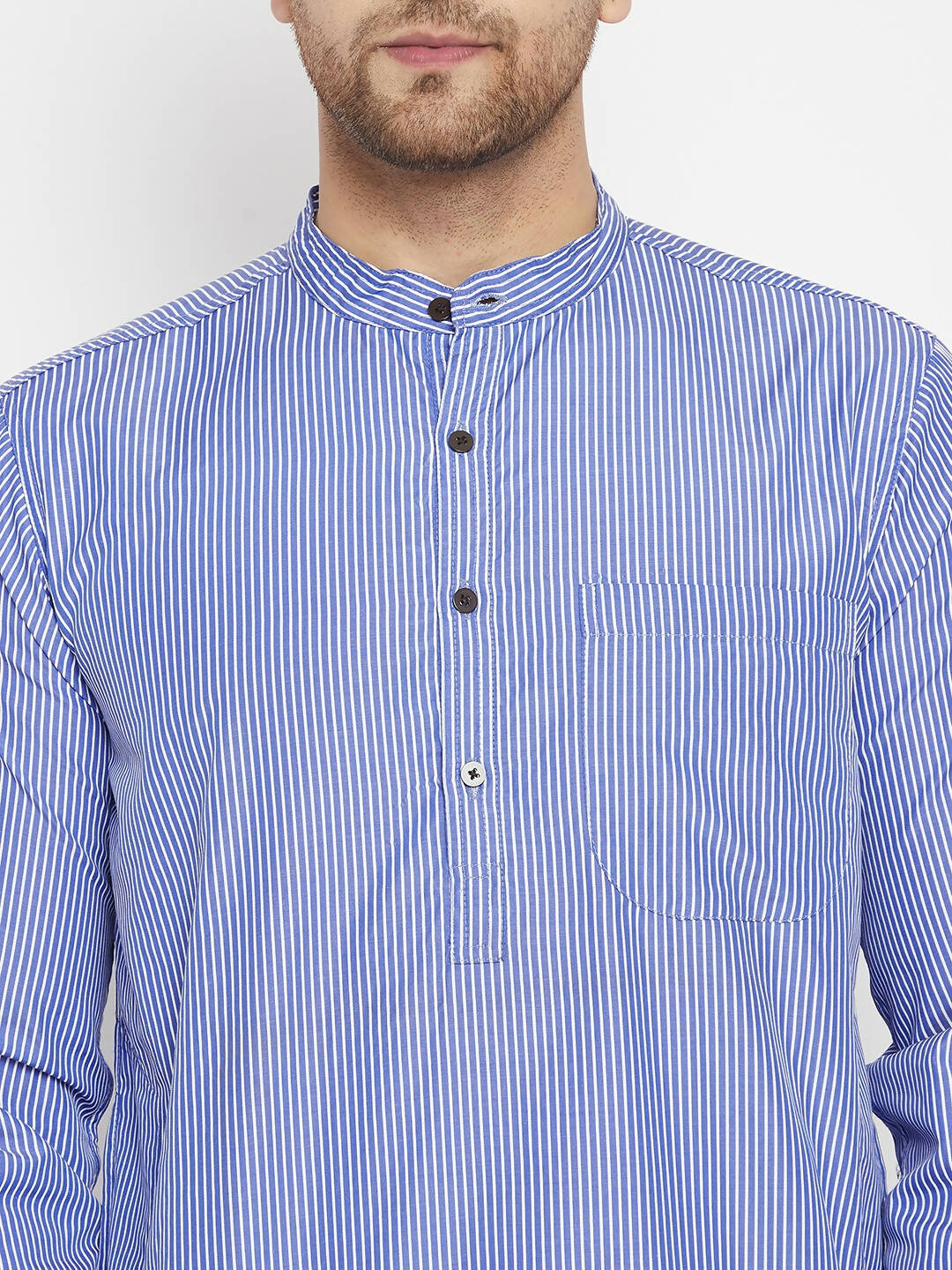 Even Apparels Blue Color Pure Cotton Long Men's Kurta With Band Collar | Swadesiicart