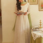 Janasya Women's White Chiffon Lurex Foil Printed Festive Anarkali Kurta Set | Swadesiicart