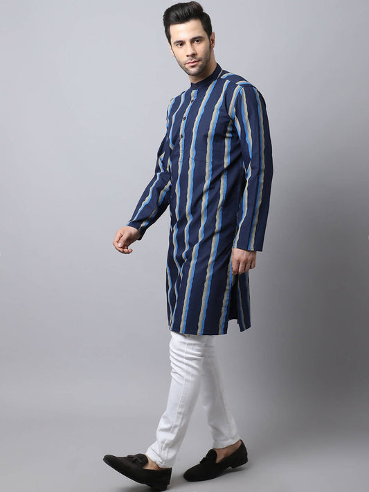 Even Apparels Navy Pure Cotton Men's Kurta With Band Collar (STR1169) | Swadesiicart