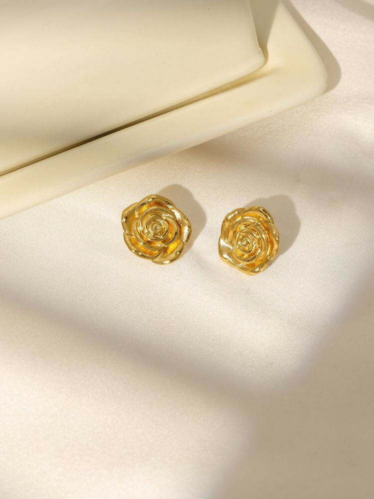 Golden Rose Earrings - Ruby Raang | Swadesiicart