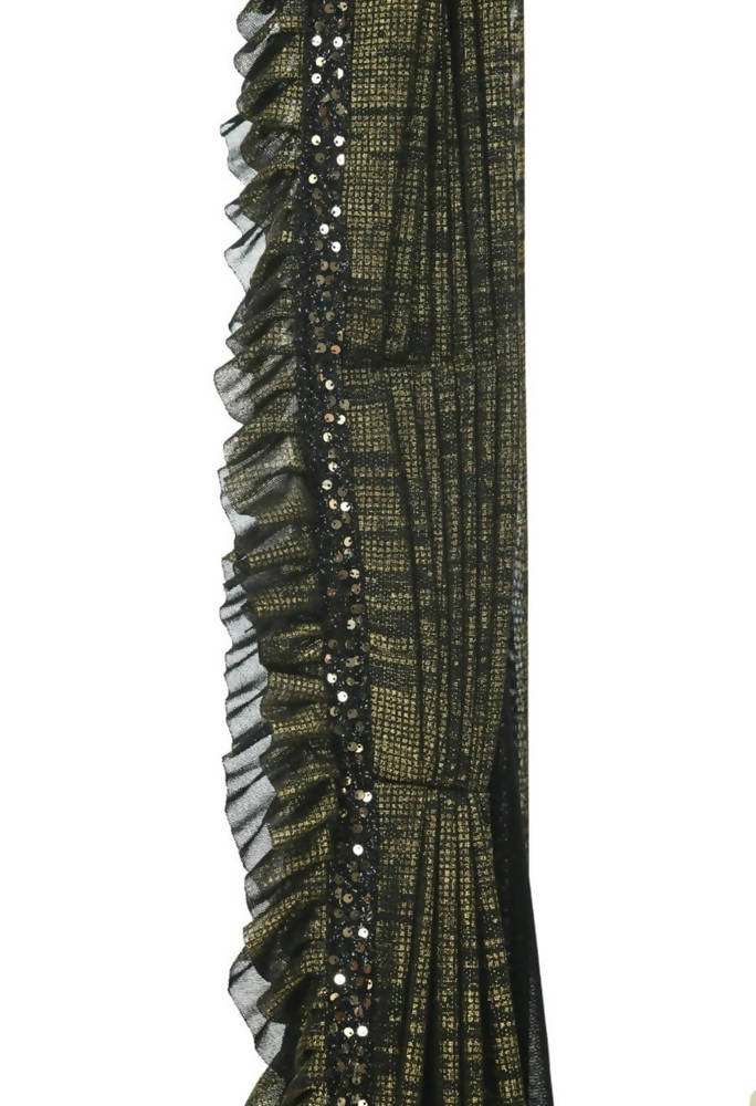 Mominos Fashion All Season Wear Olive Green And Black Ruffled Ready To Wear Saree - Swadesiicart