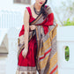 Zibaa Hand-Blocked Pure Maheshwari Silk Red Saree | Swadesiicart