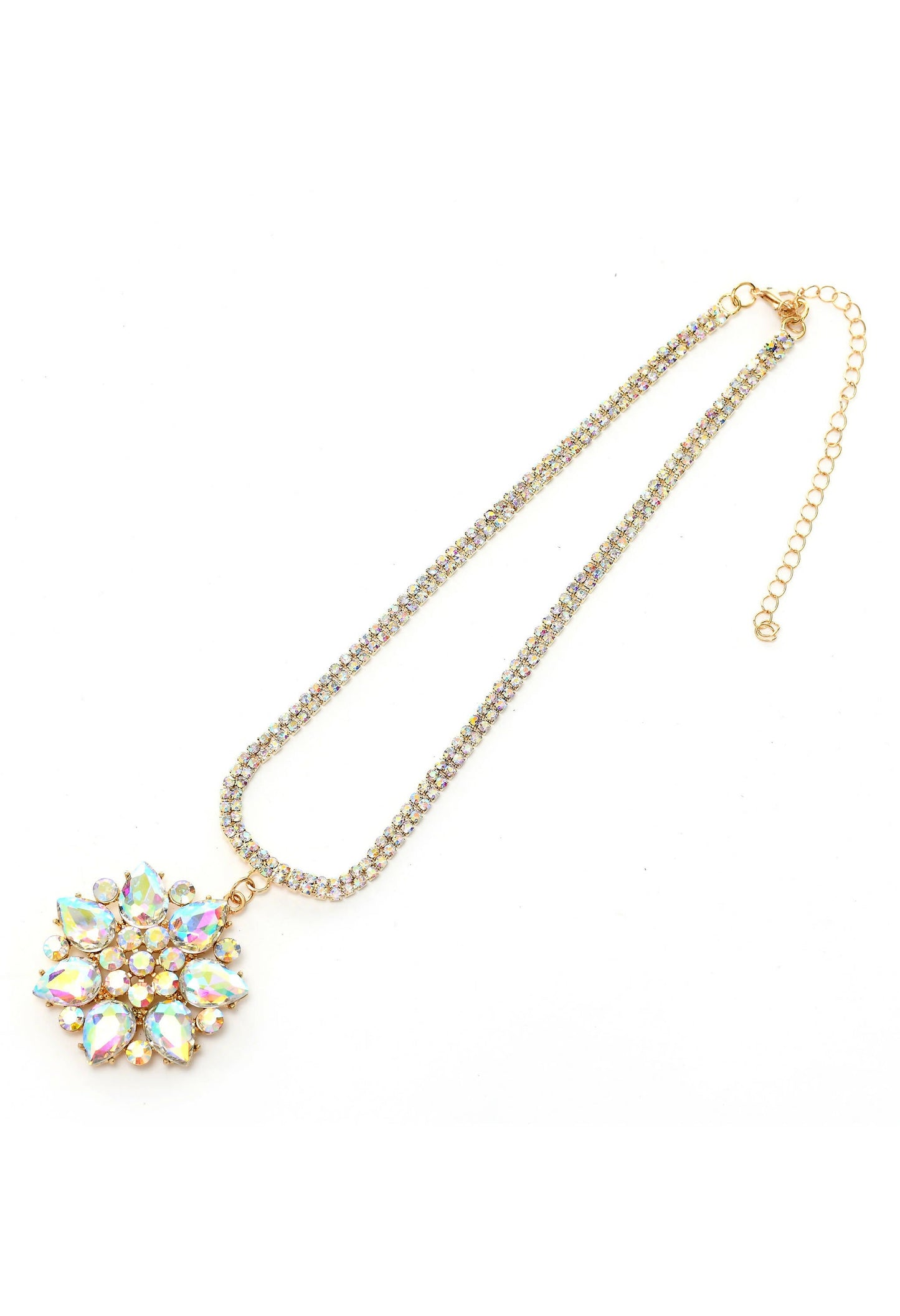 Mominos Fashion Johar Kamal Statement Gold-Polished Finish AD Stone Long Necklace For Women (White) | Swadesiicart