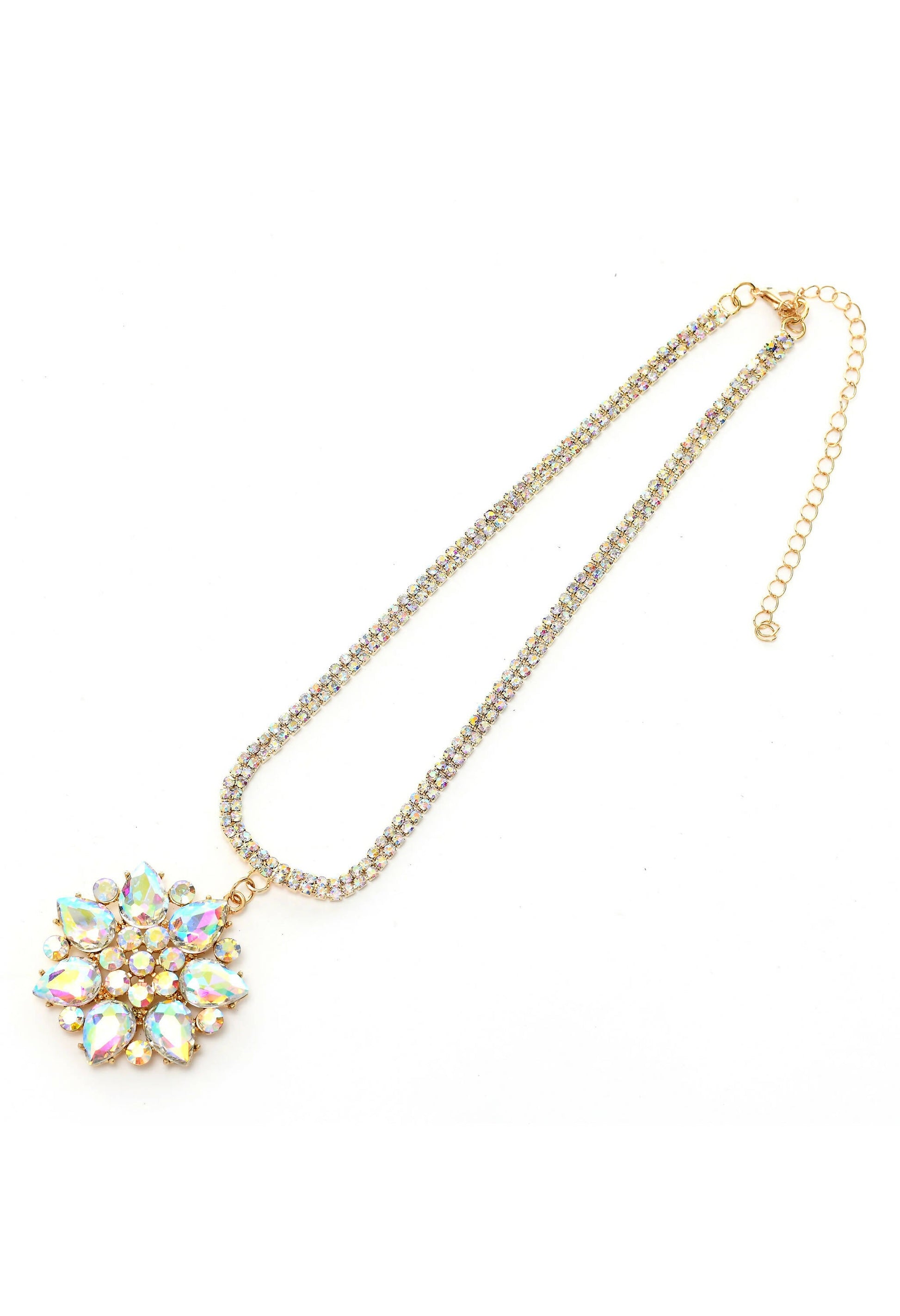Mominos Fashion Johar Kamal Statement Gold-Polished Finish AD Stone Long Necklace For Women (White) | Swadesiicart