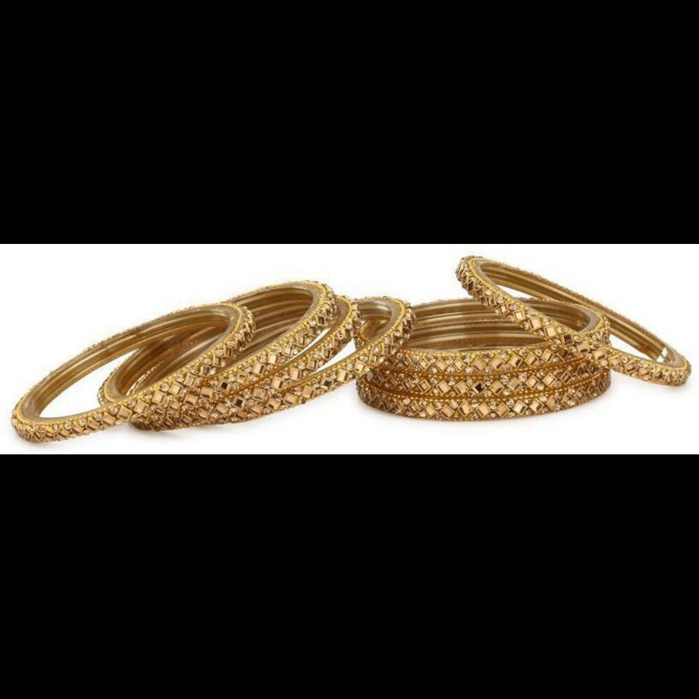 Afast Bridal Wedding & Party Fashionable Colorful Glass Bangle/Kada Set, Pack Of 8 - Golden - Swadesiicart
