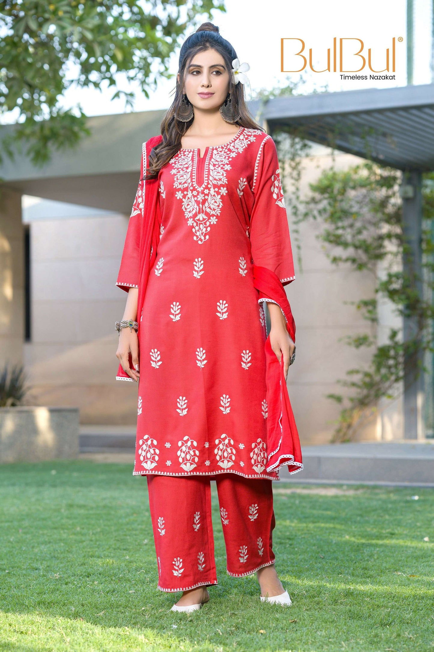 BulBul Akshyani Rust Rayon Kurta Set with Dupatta - Swadesiicart