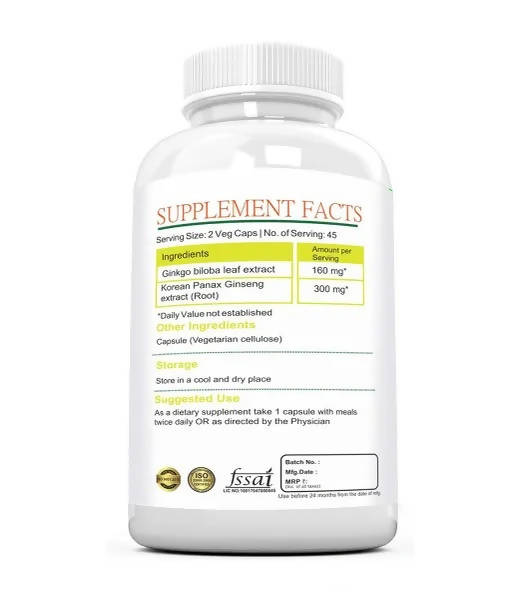 Ramini Bio Nutrition Ginkgo Biloba With Ginseng 500mg Veg Capsules - Swadesiicart
