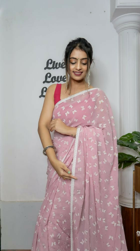 Vamsee Patangiyu Pink Georgette Saree - Swadesiicart