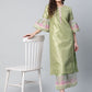 Ahalyaa Women's Light Green Poly Silk Gold Printed Kurta Palazzo Set | Swadesiicart
