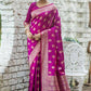 Vishnu Weaves Women's Wine Banarasi Silk Floral Zari Woven Saree with Unstitched Blouse - Swadesiicart