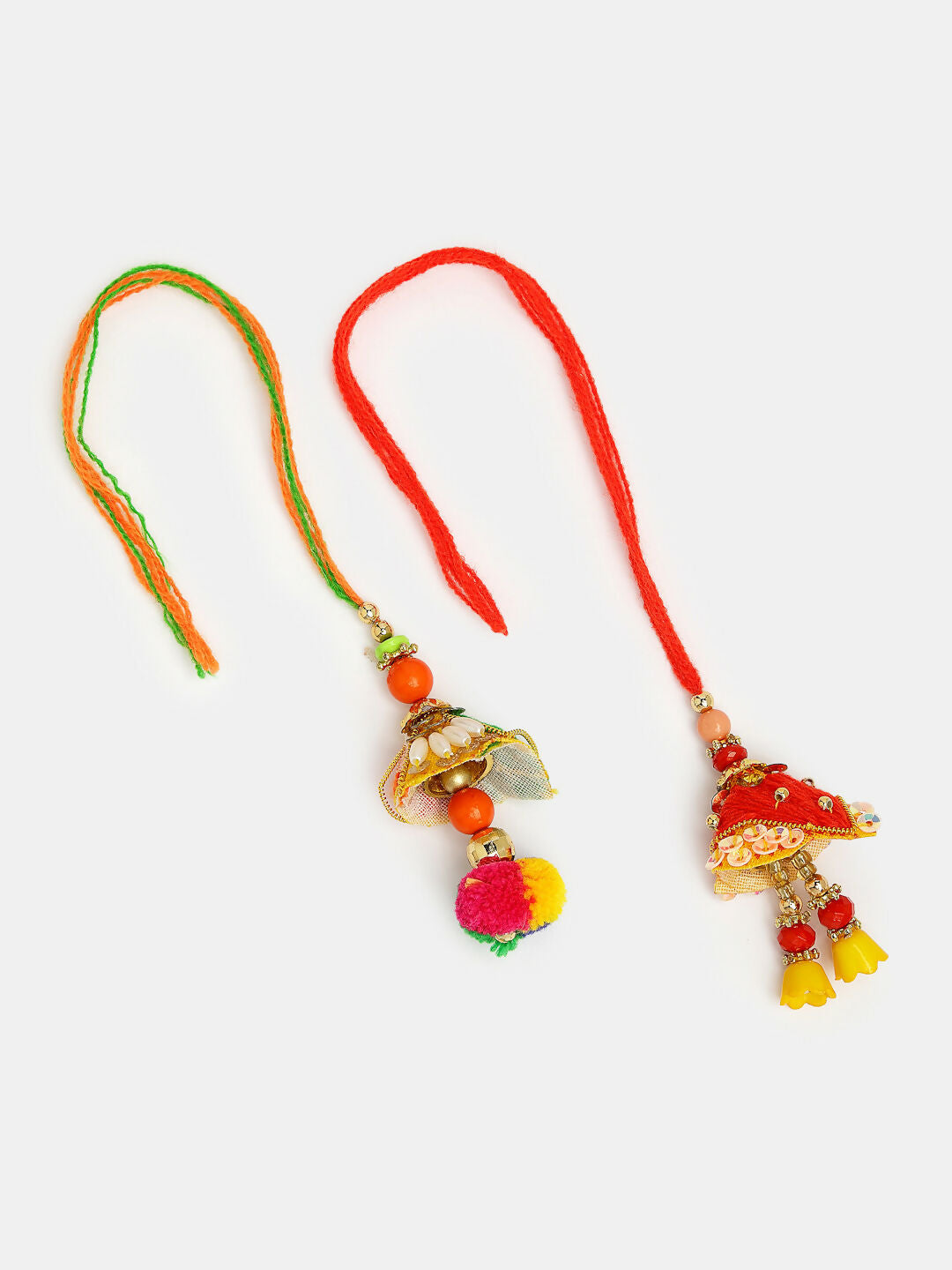 NVR Women Set of 2 Red Beaded Lumba Rakhi With Roli Chawal & Chocolate | Swadesiicart