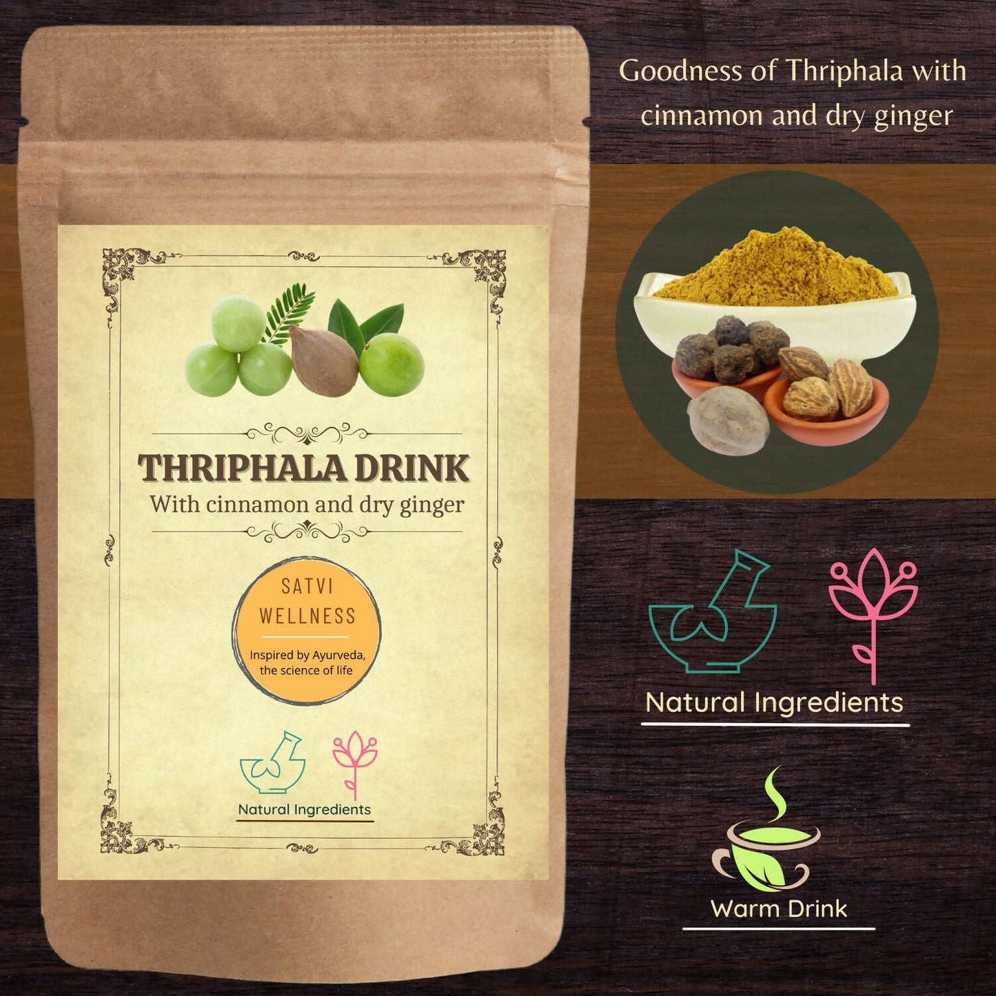 Satvi Wellness Thriphala Drink - Triphala with Cinnamon and Dry Ginger - Swadesiicart