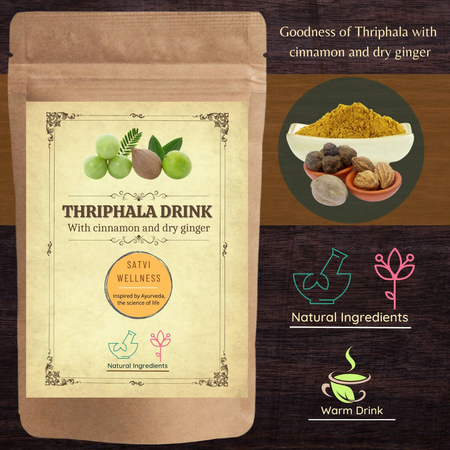Satvi Wellness Thriphala Drink - Triphala with Cinnamon and Dry Ginger - Swadesiicart
