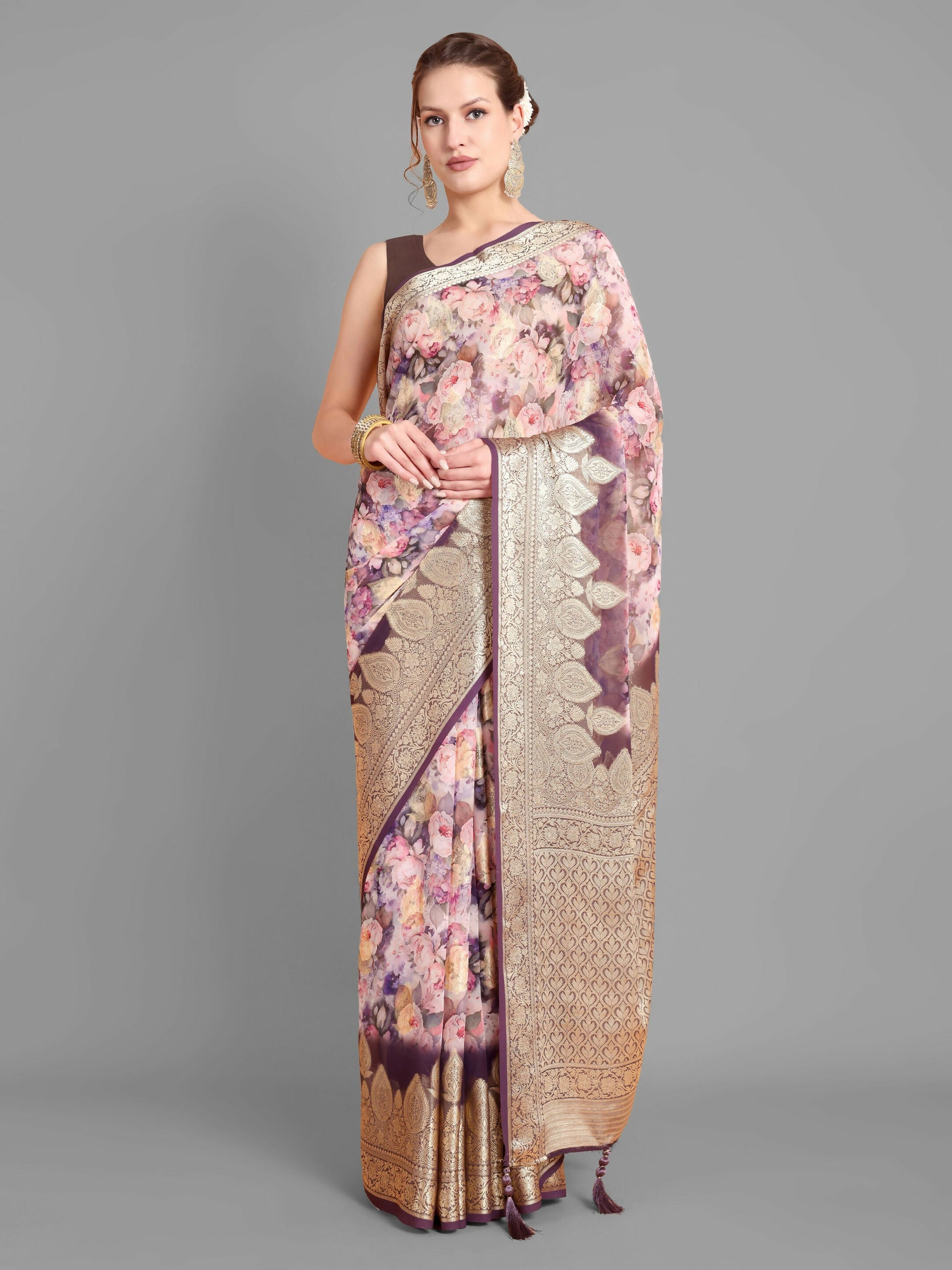 Vamsee Bindu Purple Georgette Saree - Swadesiicart