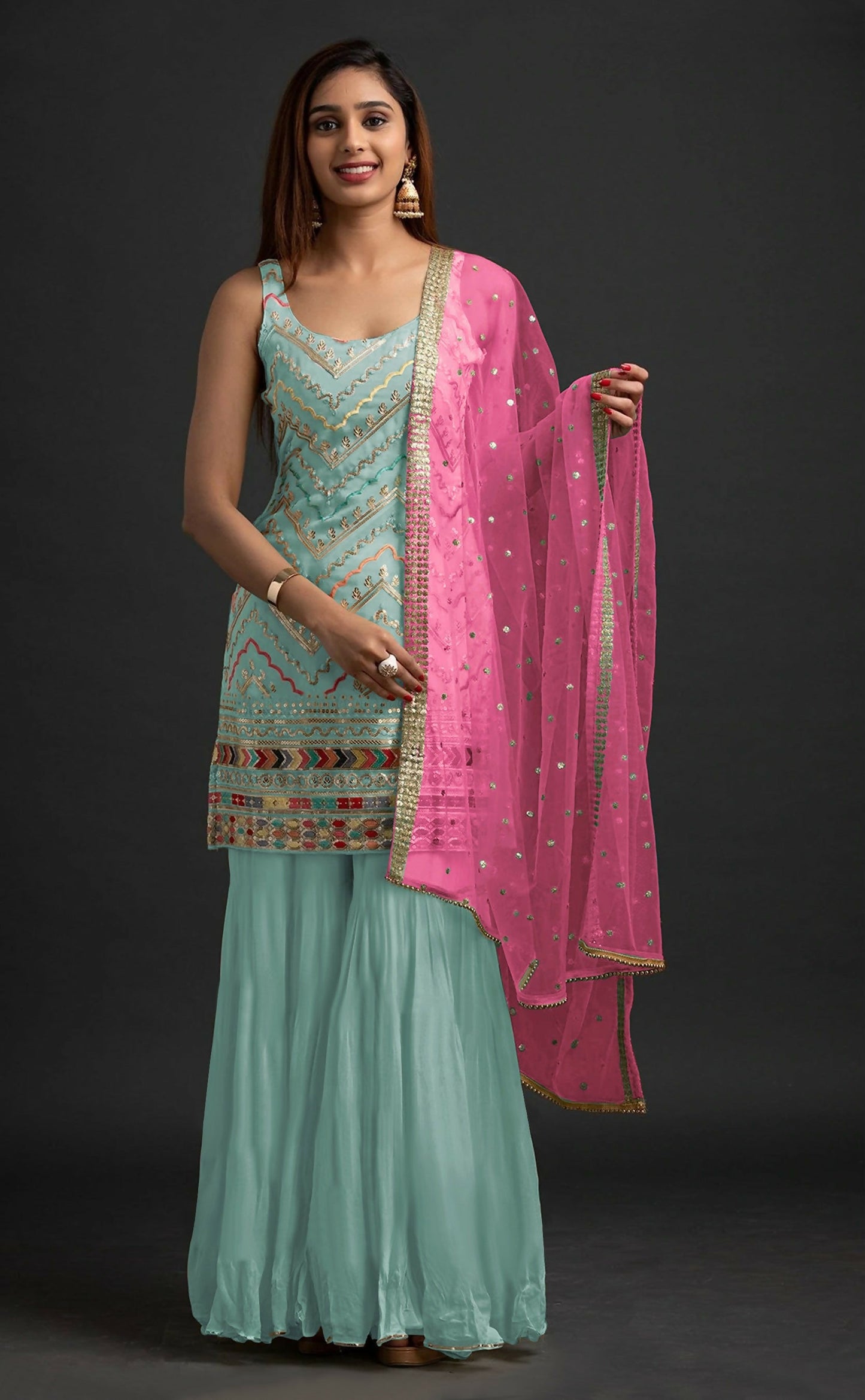 Anaita Sky Blue Georgette Suit with Embroidered Thread & Sequence Work - Swadesiicart
