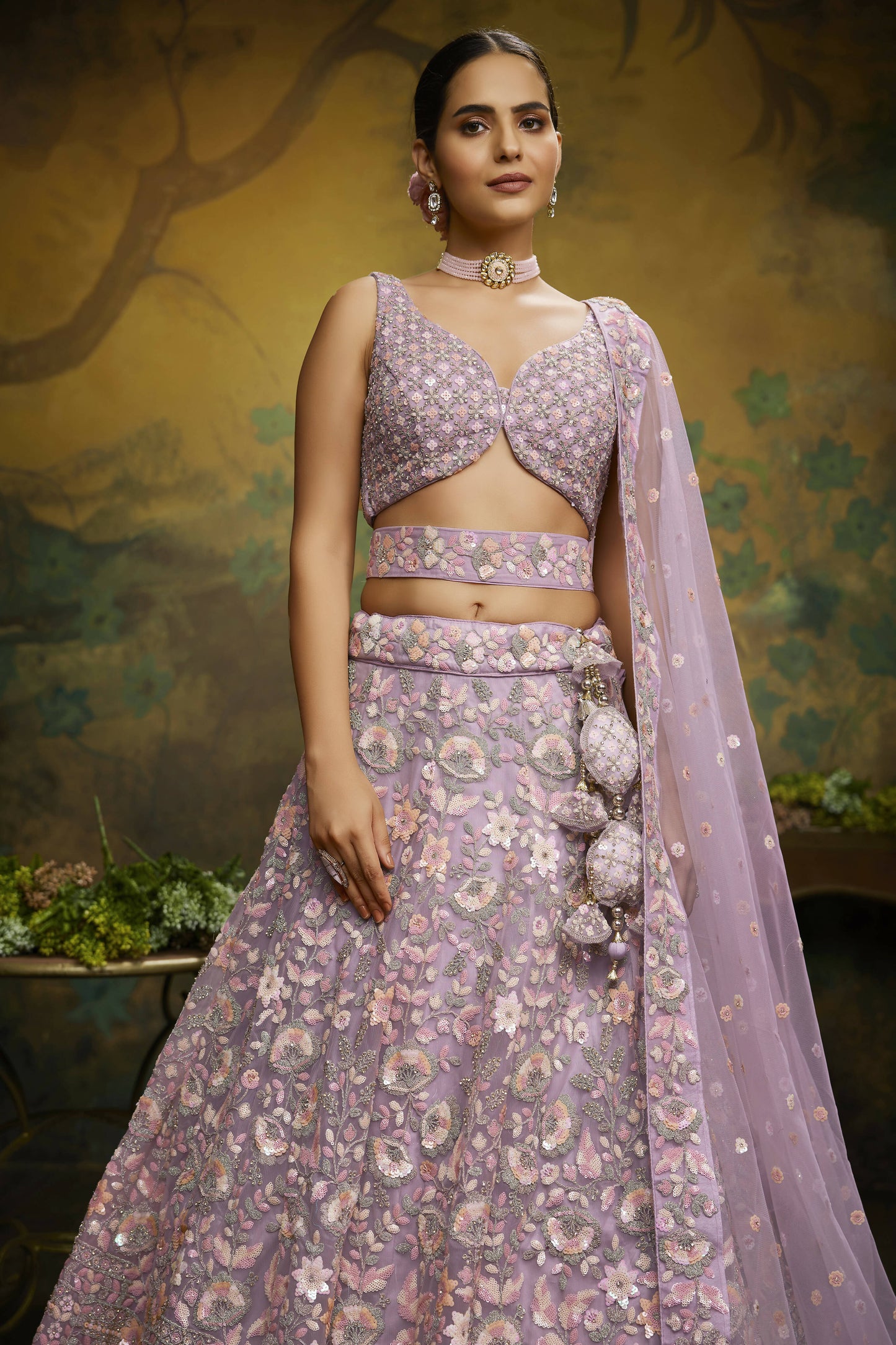 House of Panchhi Mauve Net Multi Sequins with heavy Zarkan embroidery Lehenga choli & Dupatta | Swadesiicart