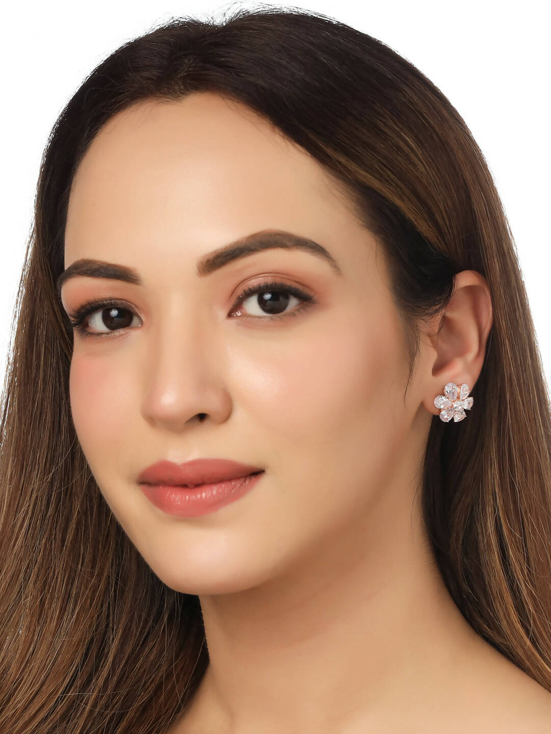 NVR Women Golden Cz Studded Studs Earrings | Swadesiicart