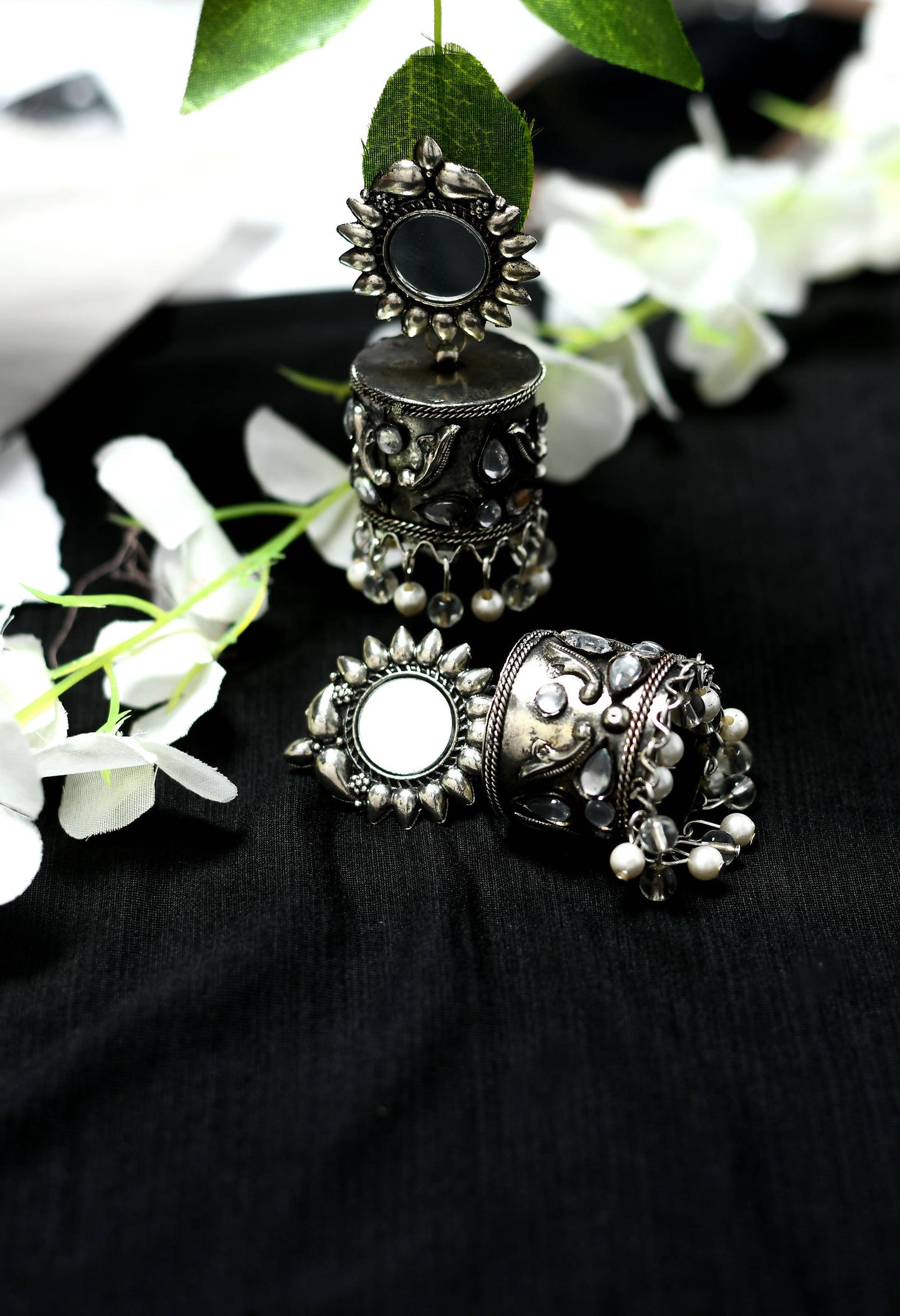 Mominos Fashion Johar Kamal Women Silver Oxidised Jhumkas - Swadesiicart