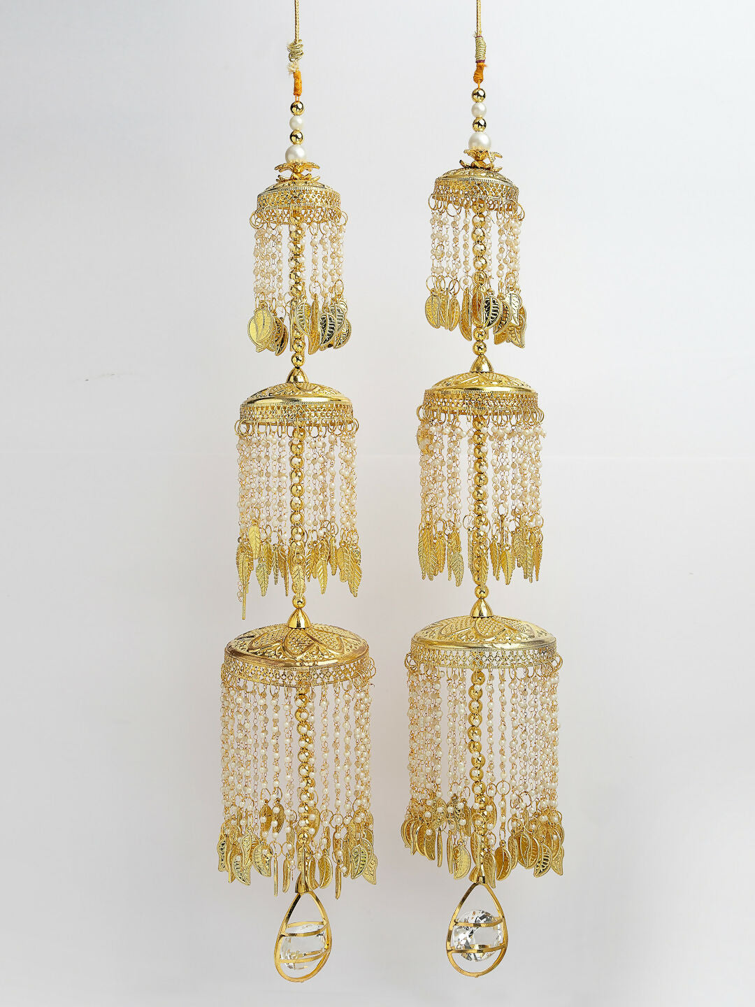 NVR Women's Pack Of 2 Gold-Polished & White Pearl Beaded Bridal Layered Heavy Kaleera Sets - Swadesiicart