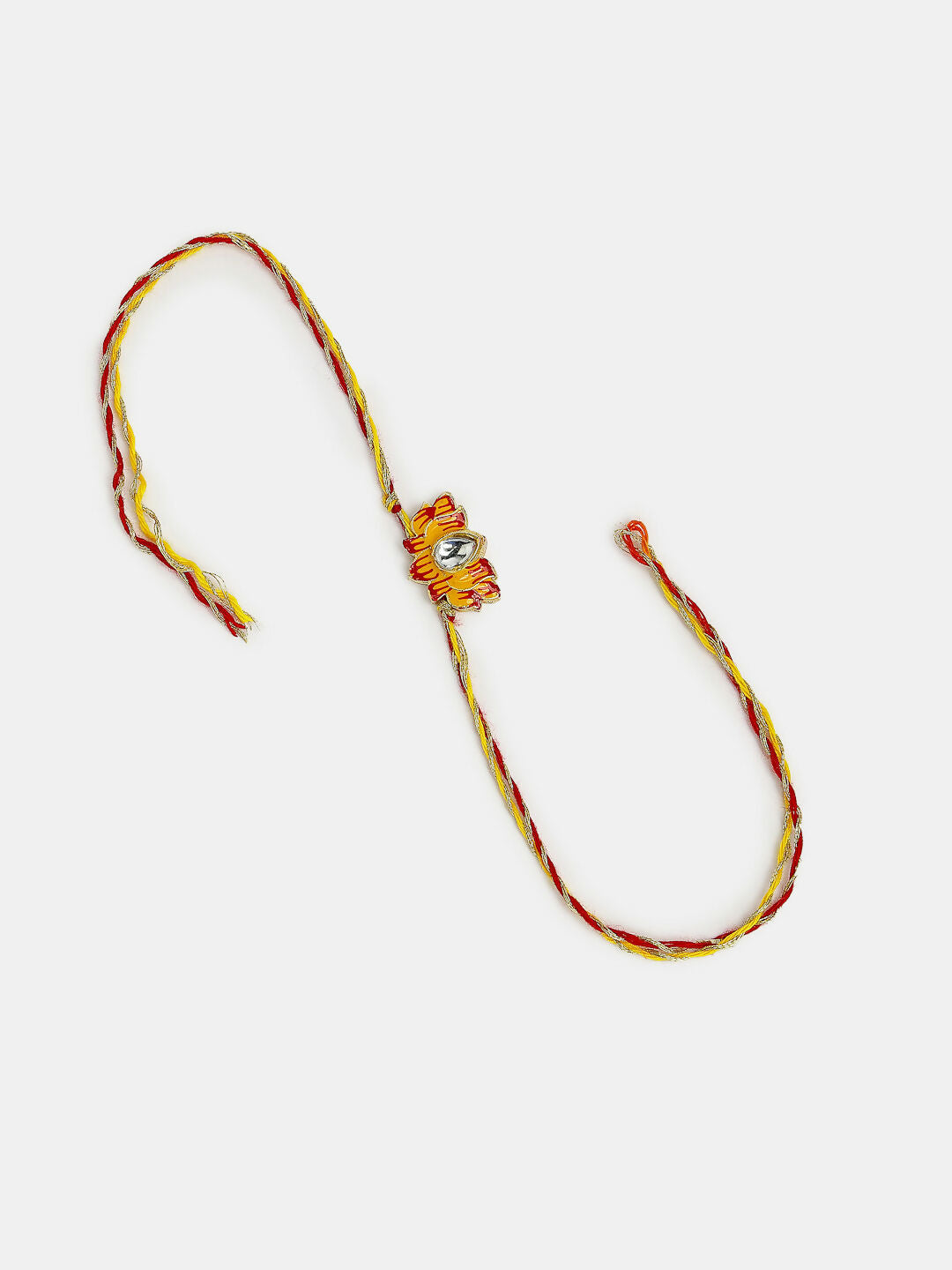 NVR Women & Men Set of 2 Peach Lotus Shape Kundan Stone-Studded & Beaded Bhaiya Bhabhi Rakhi With Roli Chawal | Swadesiicart
