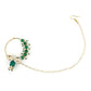 Gold-Polished White Green Kundan Studded Beaded Chain Nose Pin - Ruby Raang | Swadesiicart