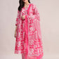 Aavyora Women's Pink Floral Cotton Kurta with Lace Detailing, with Trouser & Dupatta