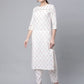 Ahalyaa Women White Pure Cotton Printed Kurta Pant Set | Swadesiicart
