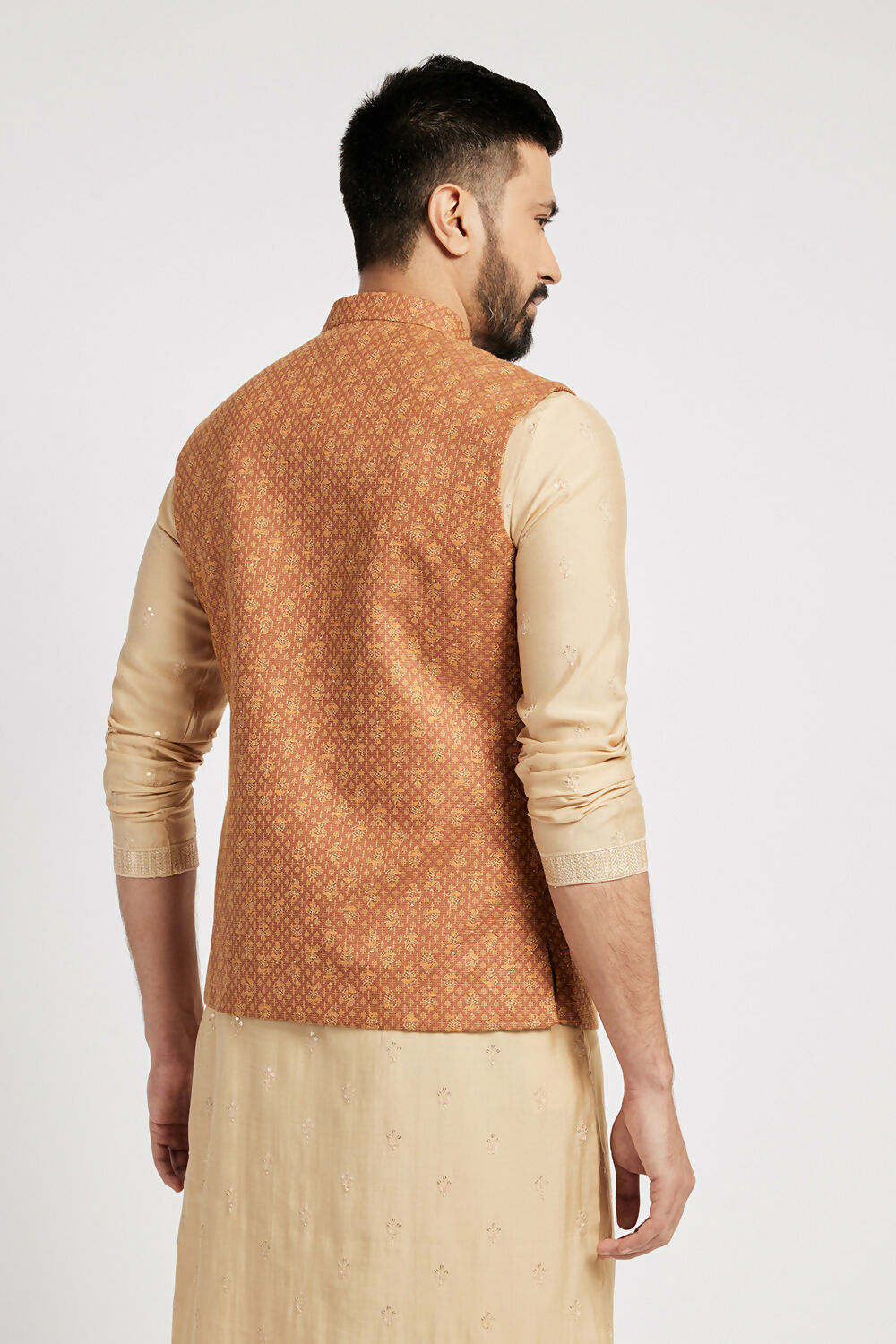 Ethnic India Brown Bundi Men's Jacket Abstract Blended | Swadesiicart