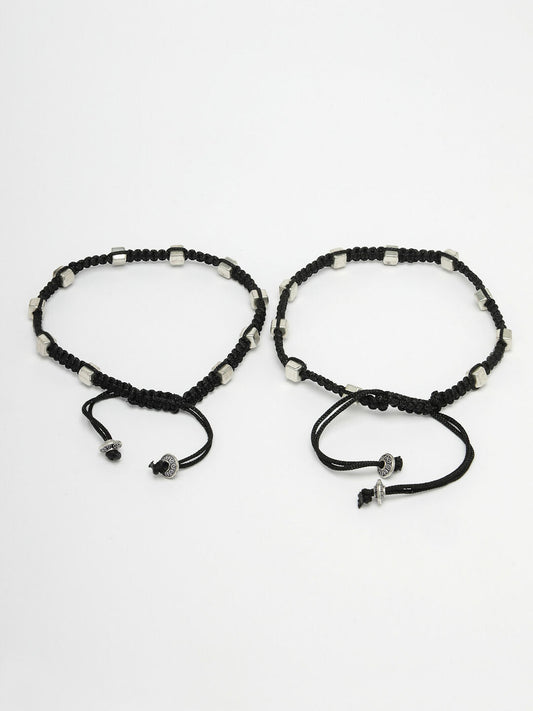 NVR Women's Evil Eye Adjustable Black Anklets | Swadesiicart