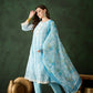 Blue Crystal Organza schiffli embroidery Kurta With Trouser & Dupatta - Bhumi