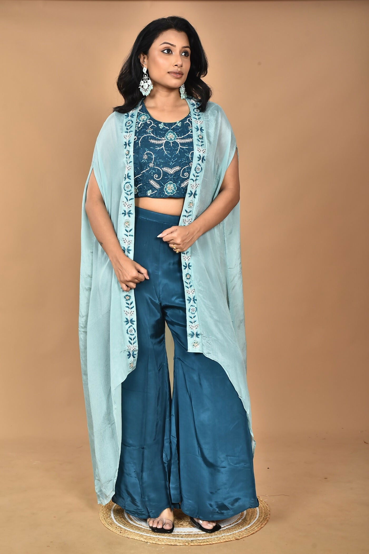 Morchari Women Hand Embroidery Crop Top-Blue - Swadesiicart