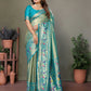 Aastha Fashion Sea Green Tissue Silk Paithani Woven Saree