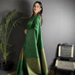 Joban Fashion Emerald Green Banarasi Soft Lichi Silk Checks & Woven Saree | Swadesiicart