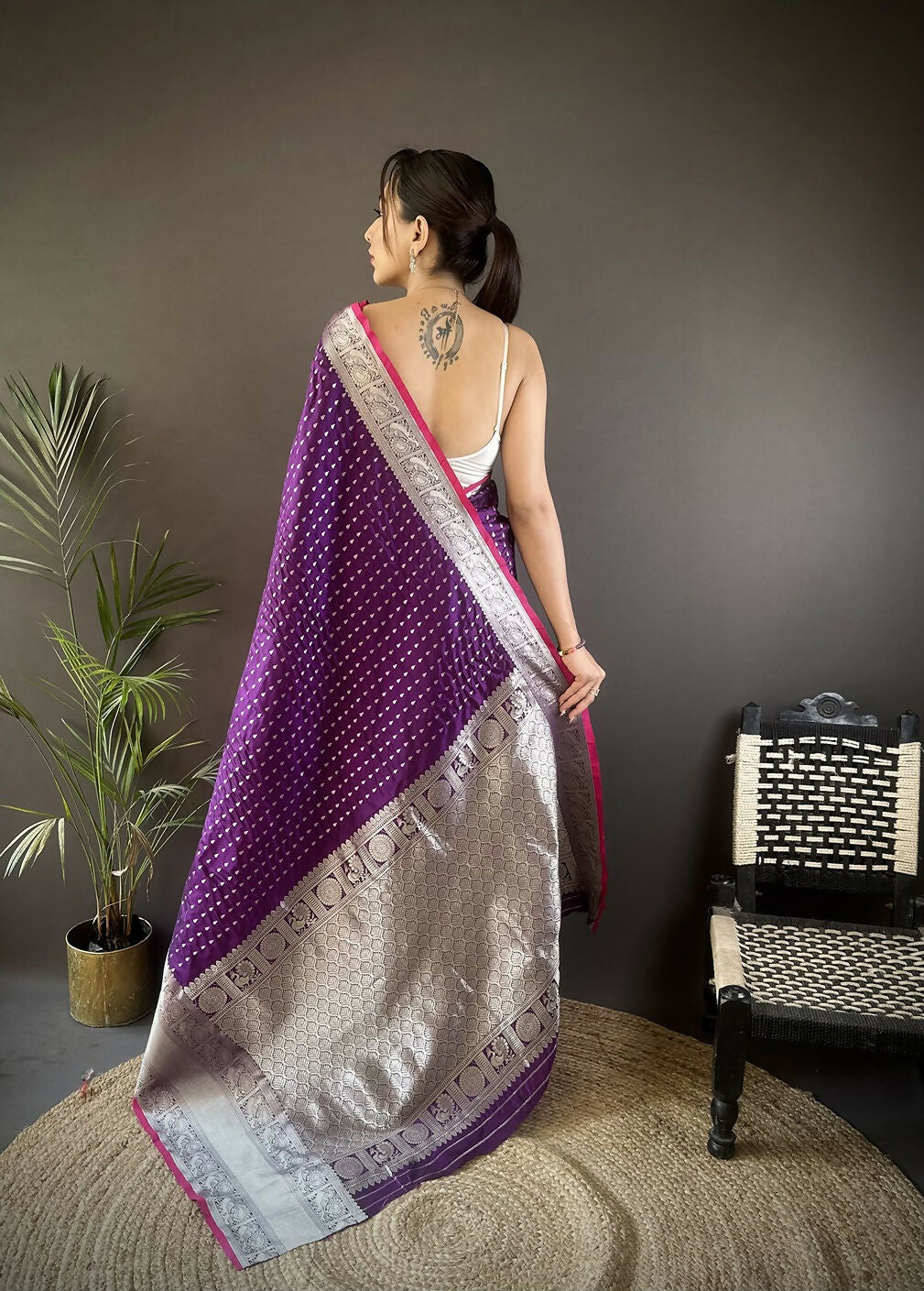 Joban Fashion Purple Small Butti Banarasi Silk Sarees | Swadesiicart