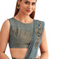 Blue Satin Embroidered Ready To Wear Saree With Unstitched Blouse Piece - Nandika | Swadesiicart