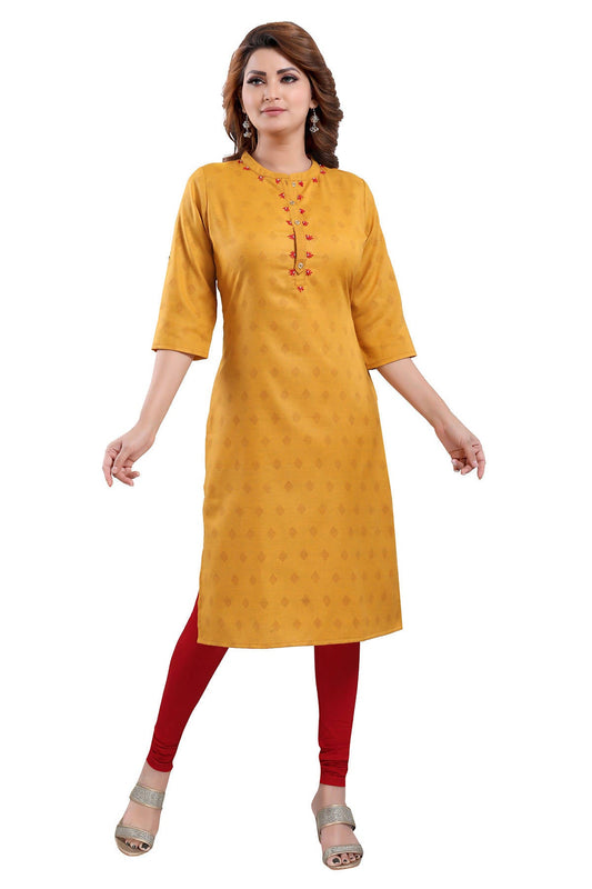 Snehal Creations Mustard Casual Cotton Printed Ladies Kurti - Swadesiicart