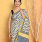 Very Much Indian Handblock Printed Cotton Saree With Natural Dyes - White | Swadesiicart