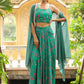 Janasya Green Georgette Floral Top Bottom Cape | Swadesiicart