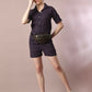 Myshka Women's Violet Solid Shirt Collar Party Shirt With Shorts Co-ord set - Swadesiicart