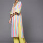 Ahalyaa Women Neon Green & Blue Candy Striped Kurta with Palazzos | Swadesiicart
