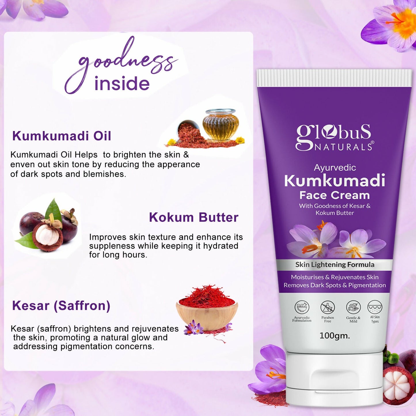 Globus Naturals Ayurvedic Kumkumadi Skin Lightening Face Cream | Swadesiicart