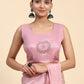Pink Satin Solid Ready to wear Saree with stitched Blouse - Vanita | Swadesiicart