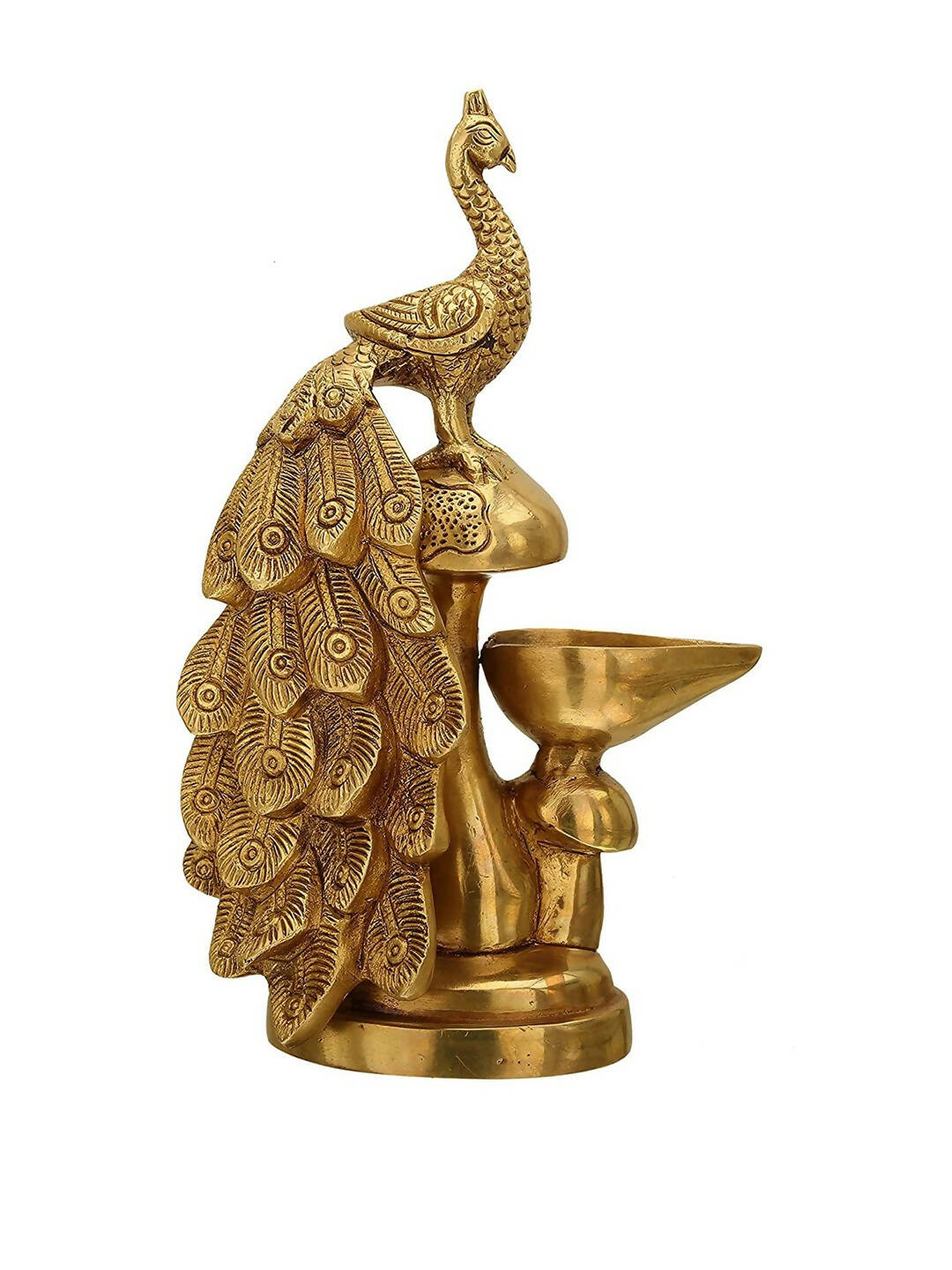 Craftvatika Gold-Toned Brass Diya Oil Lamp Peacock Hanging Diya | Swadesiicart