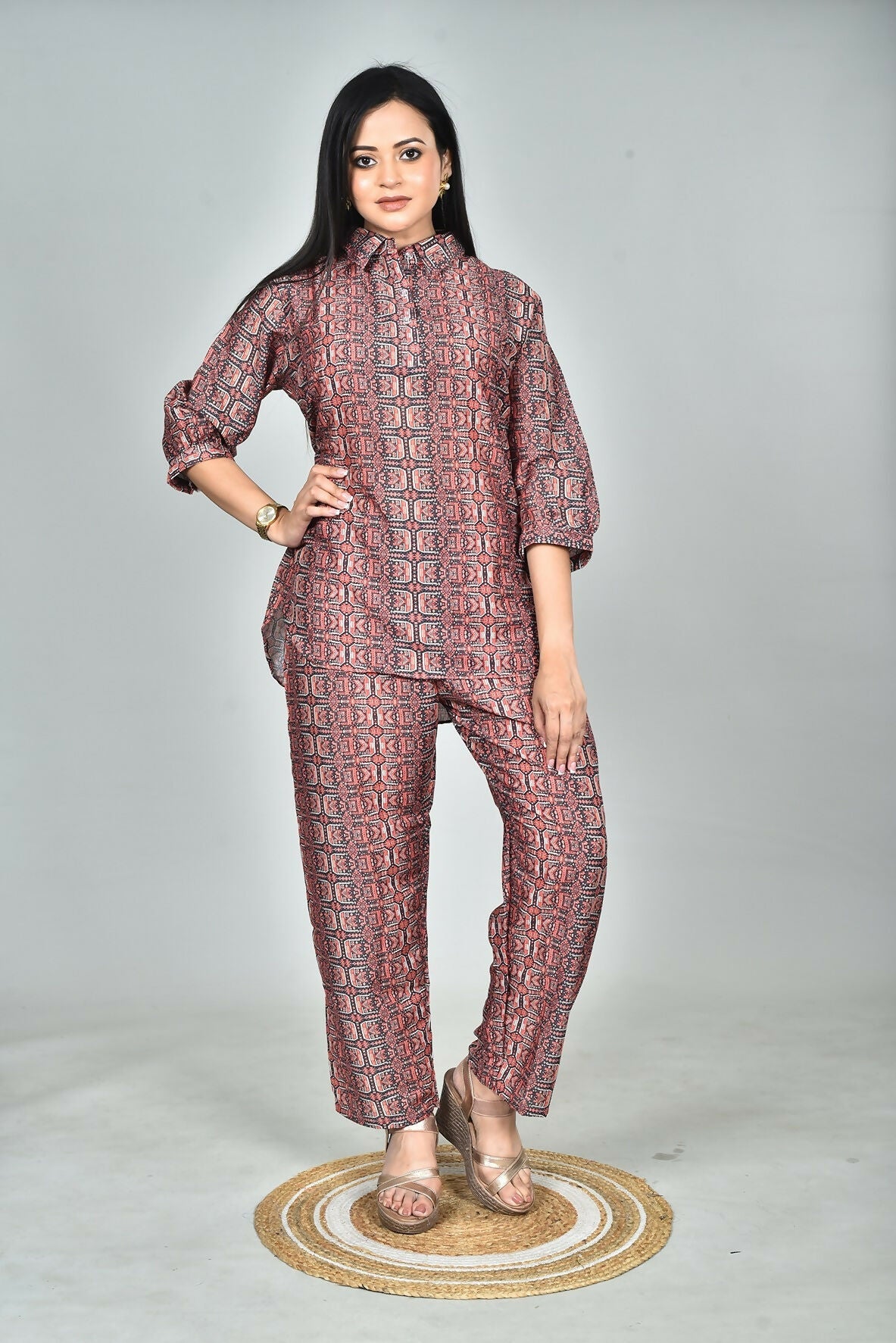 Morchari Digital Print Semi Muslin Co-Ord Set Top & Trouser-Multicolor - Swadesiicart