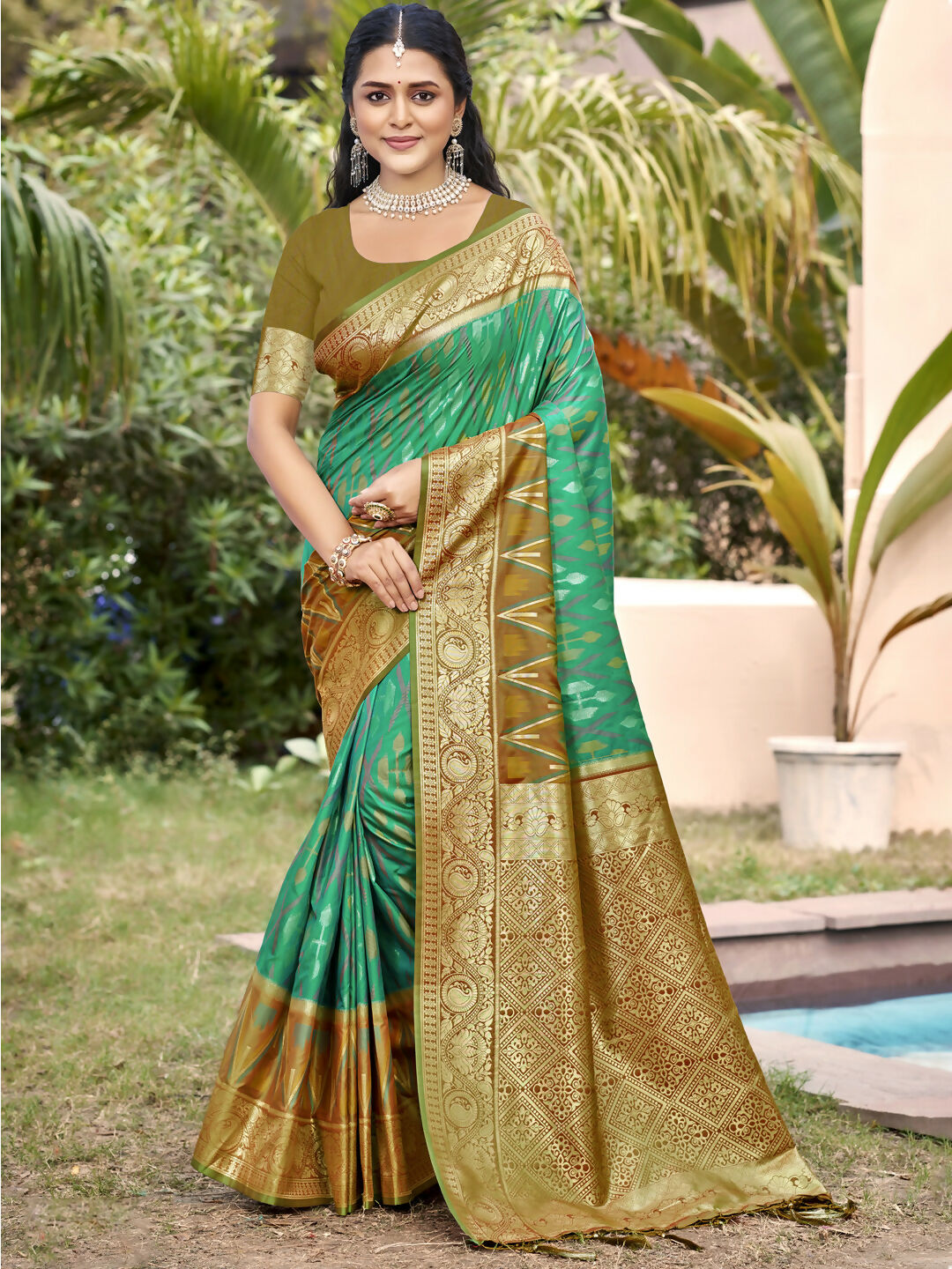 Shree Shyam Fashion Rama Green Pochampally Silk Saree