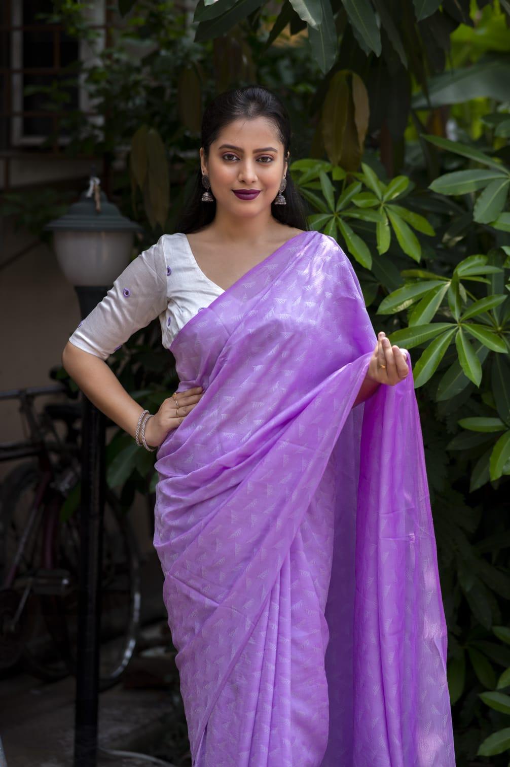 Lavender Poly Georgette Woven Design Saree with Unstitched Blouse - Hiral Fashion | Swadesiicart
