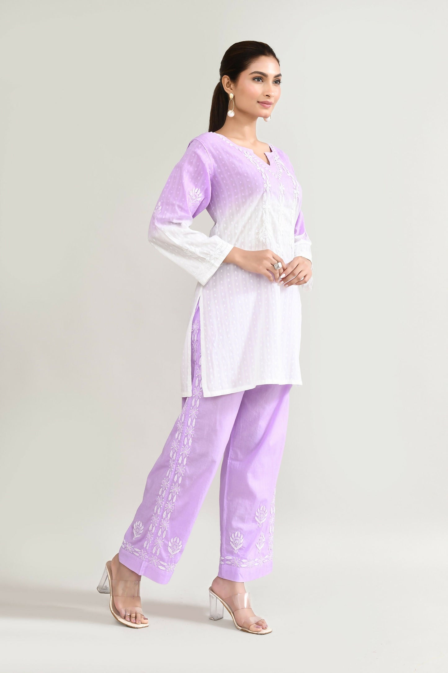 Joban Fashion Womens Cotton ChikanKari Purple Cord set - Swadesiicart