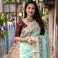Blue Pure Linen Woven Design Saree with Unstitched Blouse - A2M